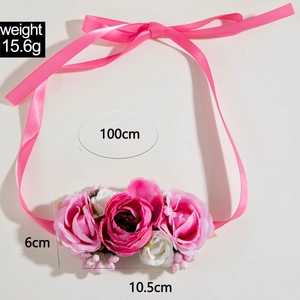 Elegant white floral feather necklace with pink ribbon for women party jewelry