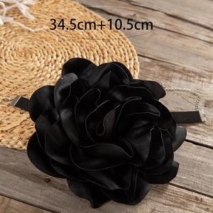 Macro shot of 3D rose choker showing dimensions 34.5cm plus 10.5cm adjustable chain