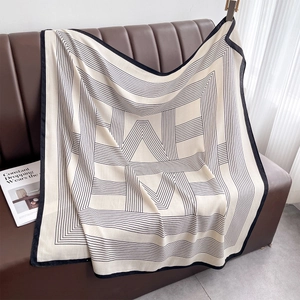 Minimalist summer silk scarf with geometric stripe pattern in off-white and black