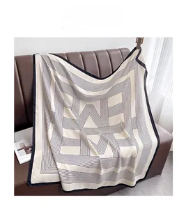 Detailed view of striped geometric maze pattern on premium 90cm square scarf fabric