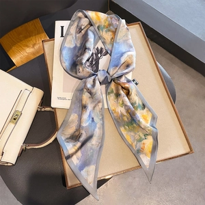 Elegante Smalle Sjaal Van KunstSatijn Met Bloemenprint In Olieverfstijl Dubbelzijdige Modieuze Satijnn Sjaal Voor Dames