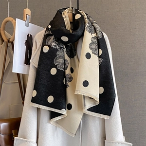 Sciarpa Invernale Da Donna Imitazione Cashmere Pois Stampa Floreale Color Block Scialle Avvolgente Elegante Calda Nappa Lunga