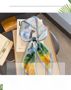 Detailed close-up of Van Gogh oil painting style silk scarf with soft artistic texture