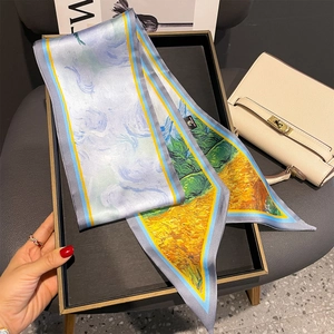 Artistic oil painting style silk scarf with Van Gogh starry sky print for women