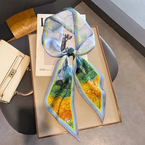Oil Painting Art Print Narrow Long Satin Scarf For Women Imitation Satin Satin Neck Tie Bag Handle Decor Elegant Accessory