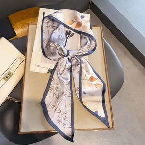 Écharpe Longue Étroite Élégante En Faux Satin Pour Femmes Imprimé Floral Ruban Cheveux Poignée Sac À Main Cravate Style Français