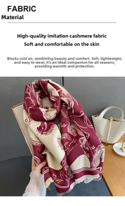 Close-up of imitation cashmere scarf featuring horse jacquard patterns and tassel edges