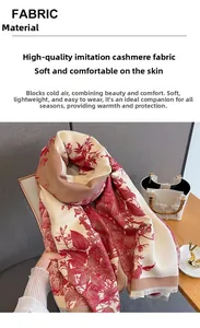 Detail view of premium imitation cashmere scarf featuring floral print and soft texture