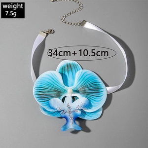 Detail of blue orchid choker with size dimensions 34cm and 10.5cm extension chain
