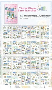Dettaglio di 20 adesivi in PET e washi a tema invernale per scrapbooking e fai-da-te
