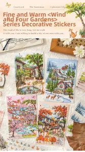 Flat lay of creative 3D garden themed stickers with floral and seasonal landscape designs