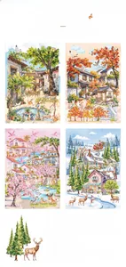Detail view of four-season scenery stickers featuring hand-drawn DIY illustration designs