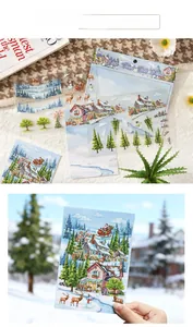 Detail of 3-piece Falling Snow PET stickers featuring winter reindeer and forest