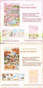 Detailed PET material and background card specifications for DIY scenery scrapbooking stickers