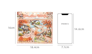 Size comparison of creative autumn landscape sticker with iPhone 12 for scale
