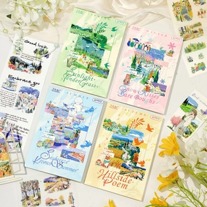 Set di Adesivi in Carta Washi PET Paesaggio delle Quattro Stagioni Decalcomanie Decorative Disegnate a Mano per Scrapbooking Fai-da-te