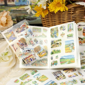 Adesivi in PET con paesaggi ad acquerello e fiori per diari di scrapbooking creativi