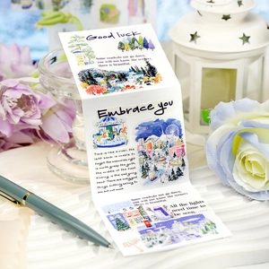 Set di adesivi per scrapbooking acquerello con paesaggi e motivi floreali eleganti