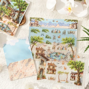 3PCS creative 3D scenery stickers featuring hand-painted spring garden and architecture