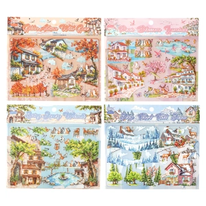 Wind Harmony Four Courts Series 3-piece seasonal illustration stickers for scrapbooking