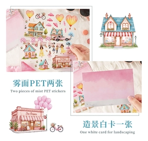 Detailed set of matte PET stickers and a scenery card featuring watercolor fairy tale themes