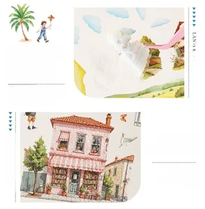 Detail showing waterproof PET material and die-cut process of landscape stickers