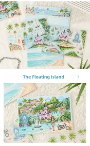 Island scenery decorative stickers for DIY scrapbooking with sailboats and palm trees