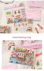 Close-up of The Island Spring Ling DIY scrapbooking stickers with hand-drawn elements