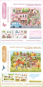 Detail of matte PET creative scenery stickers with landscape cards for journaling