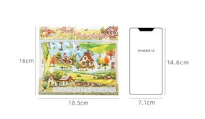 Detail view showing dimensions of landscape scenery stickers for DIY scrapbooking material