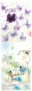 Dettaglio degli adesivi floreali con farfalle in PET per decorazione scrapbooking DIY