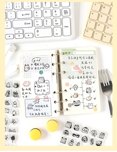 Detailed view of clear silicone stamps with cute dessert patterns for DIY journaling