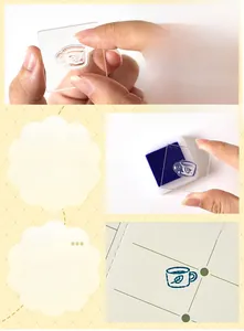 Guide for using transparent silicone stamps with acrylic handle and coffee patterns