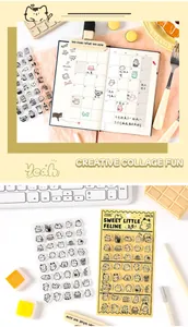 Detailed view of cat-themed transparent silicone stamp set for DIY planner and scrapbooking