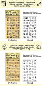Detailed views of vintage and cute clear silicone stamps for DIY scrapbooking decoration