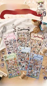 Detail of 4-piece PET waterproof stickers featuring cute cat and dog paw print themes