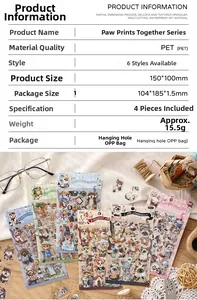 Detail of cute PET pet paw theme stickers featuring various cat and dog patterns for journaling