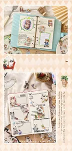 Detailed collage of realistic cat stickers and decorative English scripts on a notebook