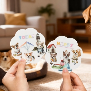 Cloud-shaped Corgi dog theme stickers with motivational text and cute illustrations