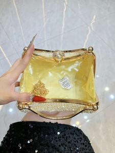 Elegant pearl evening handbag with gold frame and chain strap for cocktail parties