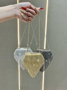 Mini crystal tassel evening bag for women with diamond chain strap in three elegant colors