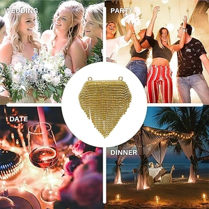 Detail showing shimmering gold rhinestone tassel body chain for wedding and party wear