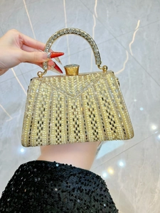 Women Luxury Evening Bag Faux Pearl Rhinestone Beaded Clutch For Wedding Banquet Party Hard Shell Handbag With Chain Strap