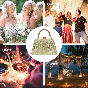 Luxurious gold evening bag with pearls for wedding, party, date, and formal dinner use