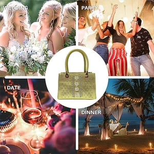 Detail of gold snake pattern handbag with crystal flowers for wedding and party use