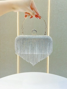 Luxe Strass Avondclutch Met Franjes Ringhandvat Kettingriem Voor Bruiloft Feest Banket