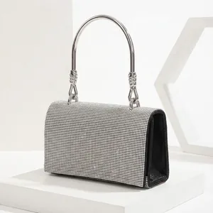 Rhinestone Evening Clutch Bag With Metal Ring Handle And Chain Strap Glitter Handbag For Party Wedding Women