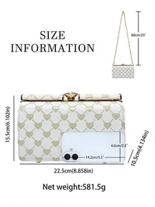 Borsa a scatola bianca con cuori in rilievo, dimensioni e tracolla a catena