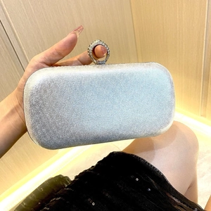 Elegant silver sequin clutch bag with rhinestone ring clasp for bridal wedding party