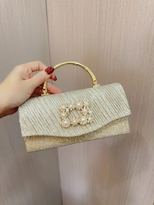 Damen Abendtasche Pailletten Plissee Handtasche Mit Bambus Metallgriff Künstliche Perle Strass Schnalle Hochzeit Party Bankett Clutch